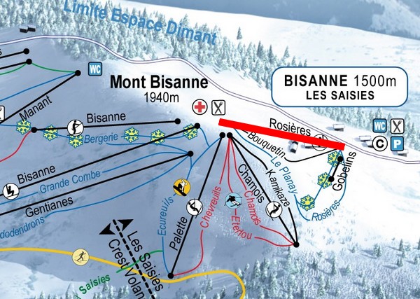 Situation sur le plan des pistes de l'Espace Diamant